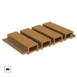 Panel para exterior tipo madera bosco teka wpc 21 9 × 2 6 × 290 cm-tendenzza-ok | Plomería García Brown modular decking plank with five hollow channels, shown from a side angle at a slight perspective.